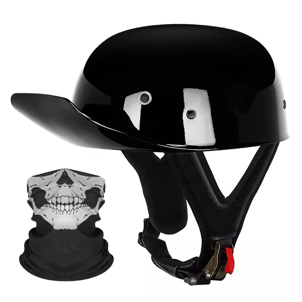 Halbschalenhelm Motorrad Halbhelm Baseballmütze-Helm ECE-Zulassung Motorradhelm Baseball Cap Mit Einer Maske Schnellverschluss Geeignet Erwachsene MäNner Und Frauen S-2XL 55-64CM von HHSDB