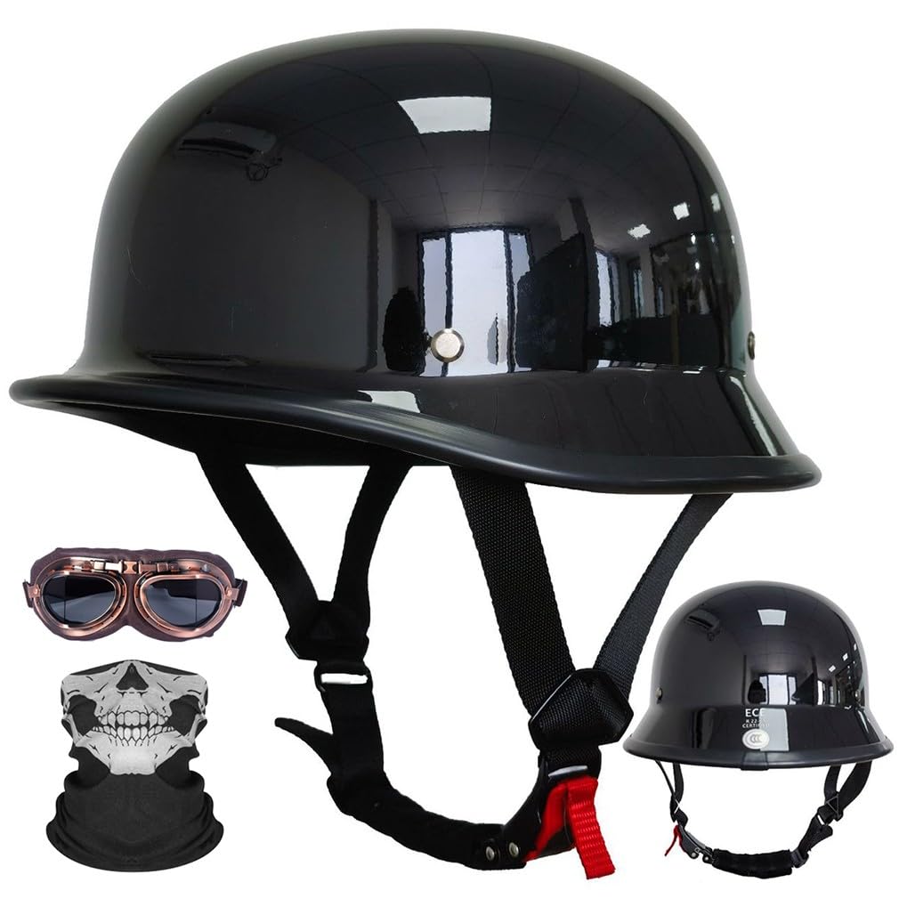 Halbschalenhelm Motorrad Halbhelme Mit Maske und Brille ECE Zertifiziert Motorradhelm Open Face Helm Schnellschnalle Weiche Kinnstütze Unisex/M~4XL 57~68CM von HHSDB