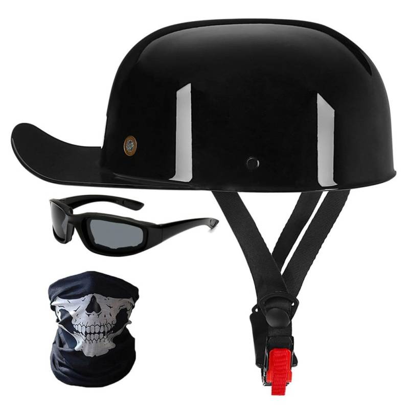 Halbschalenhelm Motorradhelm ECE-Zulassung Baseball Cap Mit Fahrradbrille Fahrradvisier Cruiser Chopper Scooter Helm Herren Retro Motorrad Halbhelm MäNner Frauen Mofa Helm 57-62cm von HHSDB