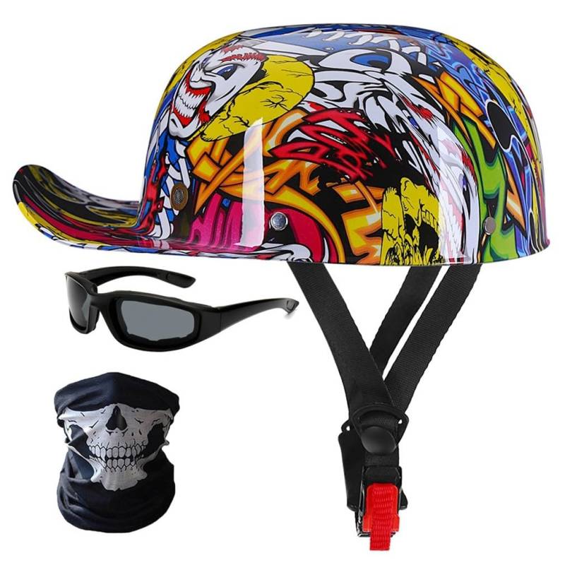 Halbschalenhelm Motorradhelm ECE-Zulassung Baseball Cap Mit Fahrradbrille Fahrradvisier Cruiser Chopper Scooter Helm Herren Retro Motorrad Halbhelm MäNner Frauen Mofa Helm 57-62cm von HHSDB