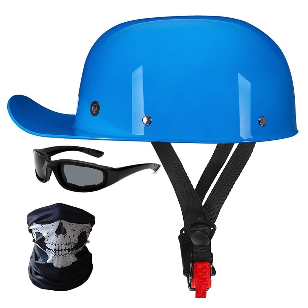 Halbschalenhelm Motorradhelm ECE-Zulassung Baseball Cap Mit Fahrradbrille Fahrradvisier Cruiser Chopper Scooter Helm Herren Retro Motorrad Halbhelm MäNner Frauen Mofa Helm 57-62cm von HHSDB