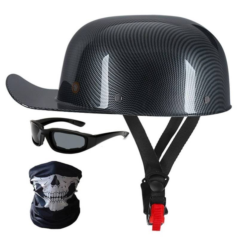 Halbschalenhelm Motorradhelm ECE-Zulassung Baseball Cap Mit Fahrradbrille Fahrradvisier Cruiser Chopper Scooter Helm Herren Retro Motorrad Halbhelm MäNner Frauen Mofa Helm 57-62cm von HHSDB