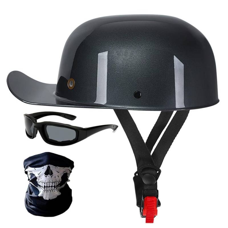 Halbschalenhelm Motorradhelm ECE-Zulassung Baseball Cap Mit Fahrradbrille Fahrradvisier Cruiser Chopper Scooter Helm Herren Retro Motorrad Halbhelm MäNner Frauen Mofa Helm 57-62cm von HHSDB