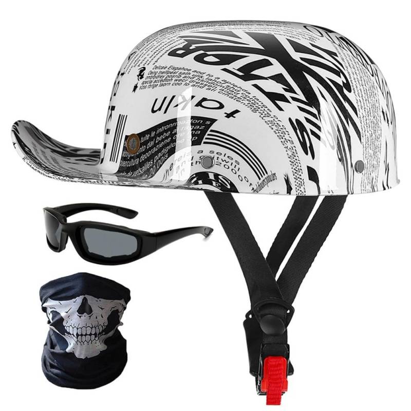 Halbschalenhelm Motorradhelm ECE-Zulassung Baseball Cap Mit Fahrradbrille Fahrradvisier Cruiser Chopper Scooter Helm Herren Retro Motorrad Halbhelm MäNner Frauen Mofa Helm 57-62cm von HHSDB