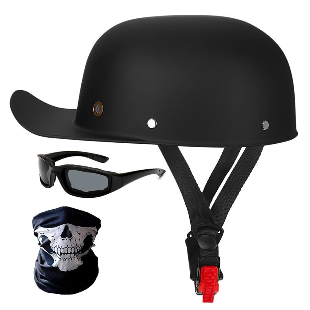 Halbschalenhelm Motorradhelm ECE-Zulassung Baseball Cap Mit Fahrradbrille Fahrradvisier Cruiser Chopper Scooter Helm Herren Retro Motorrad Halbhelm MäNner Frauen Mofa Helm 57-62cm von HHSDB