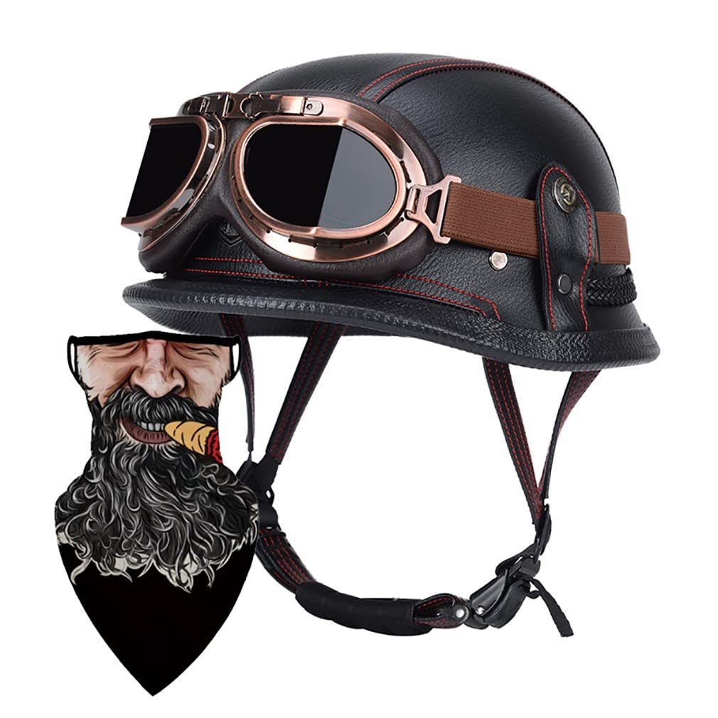 Halbschalenhelm mit DOT/ECE Motorradhelm Motorrad Halbhelme Open Face Helm Jethelm Rollerhelm Motorrad-Halb offener Helm Mopedhelm Cruiser Chopper Helm von HHSDB