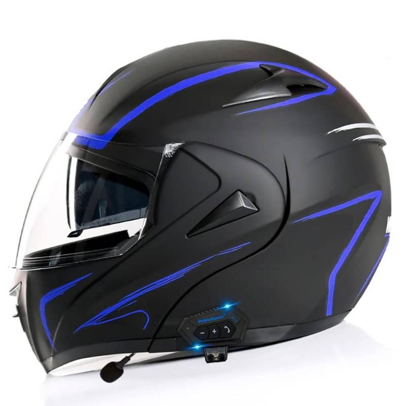 Klapphelm Motorradhelm Bluetooth Integralhelm DOT/ECE Zertifiziert Modularer Helm Fullface Helm Mit Eingebautem Mikrofon FüR Automatische Reaktion FüR Erwachsene Unisex/Size:XS~XL von HHSDB