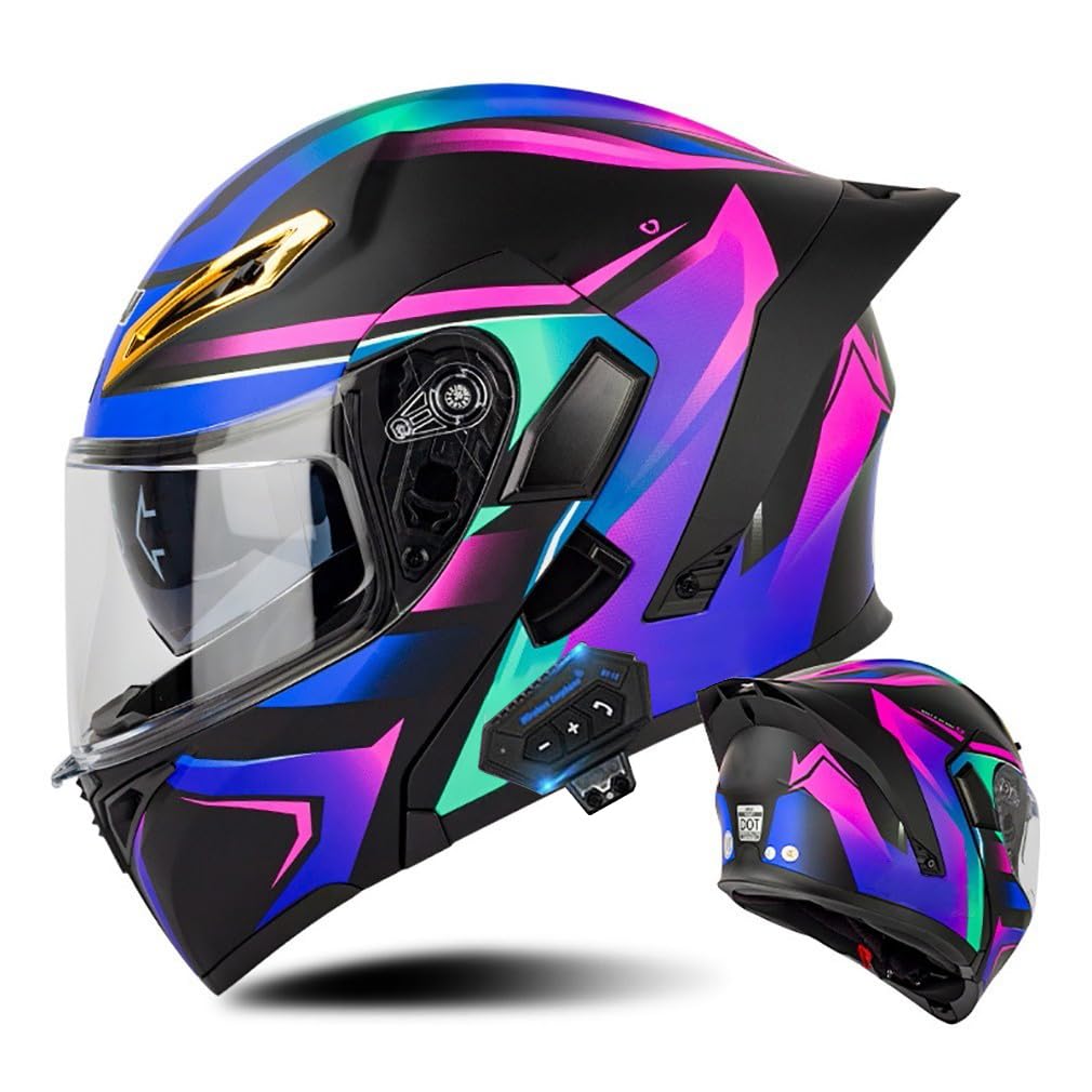 Klapphelm mit Bluetooth Motorradhelm Modularer Helm Integralhelme ECE/DOT Zertifiziert Doppelspiegel Full Face Helm Hochklappbarer Lokomotivhelm Sturzhelm Moped-Helm Vollvisierhelm von HHSDB