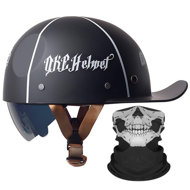 Motorrad Halbhelm Baseballmütze-Helm Halbschalenhelm Mit Gesichtsschutz ECE-Zulassung Motorradhelm Baseball Cap Skalierbare Schwarze Innenlinse Abnehmbares Futter M-2XL 57-64CM von HHSDB