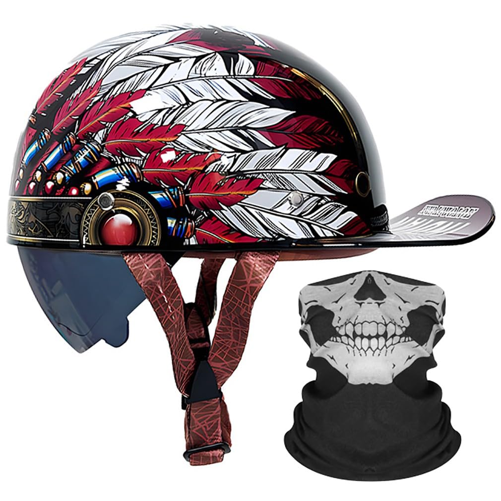 Motorrad Halbhelm Baseballmütze-Helm Halbschalenhelm Mit Gesichtsschutz ECE-Zulassung Motorradhelm Baseball Cap Skalierbare Schwarze Innenlinse Abnehmbares Futter M-2XL 57-64CM von HHSDB