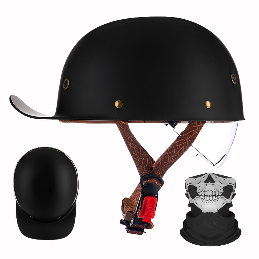 Motorrad Halbhelm Halbschalenhelm Baseballmütze-Helm Baseball Cap Motorradhelm ECE-Zulassung Open Face Helm Mit SchrumpffäHiger Linse Cruiser Chopper Scooter Helm Mopedhelm/57-64cm von HHSDB