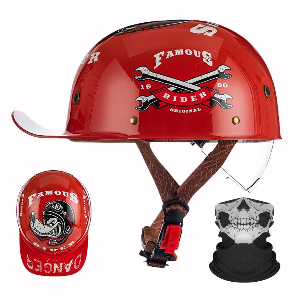 Motorrad Halbhelm Halbschalenhelm Baseballmütze-Helm Baseball Cap Motorradhelm ECE-Zulassung Open Face Helm Mit SchrumpffäHiger Linse Cruiser Chopper Scooter Helm Mopedhelm/57-64cm von HHSDB