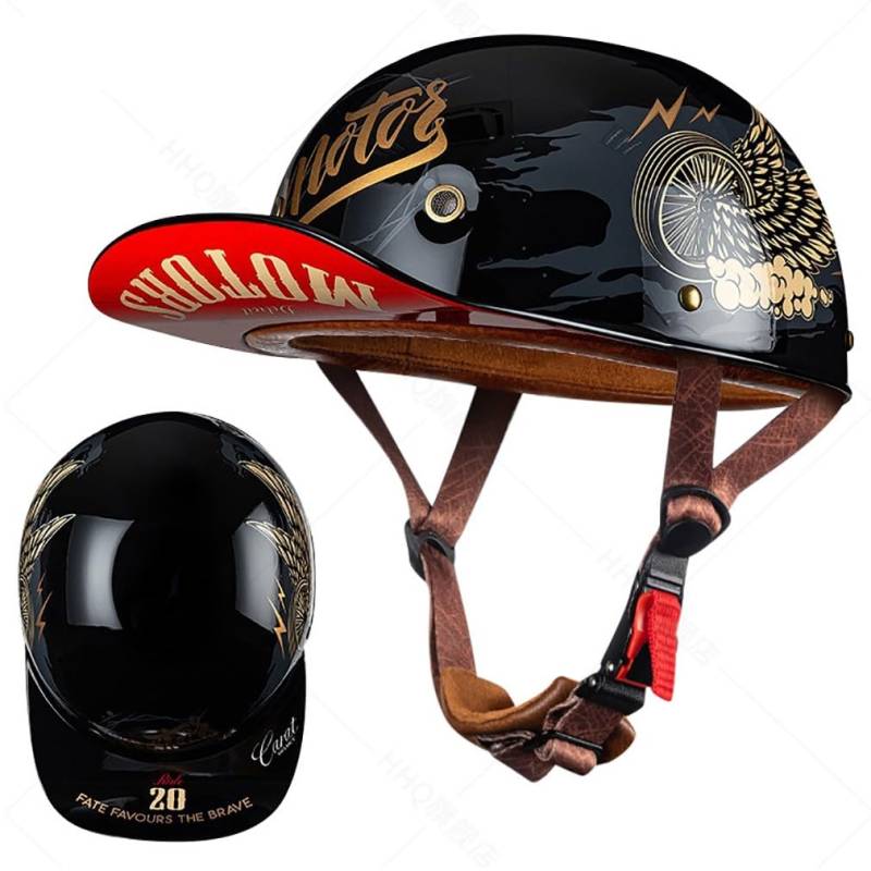 Motorrad Halbhelm Halbschalenhelm Baseballmütze-Helm ECE-Zulassung Baseball Cap Motorradhelm Retro VerläNgerte Krempe Schnellverschluss Unisex M-2XL 57-64CM von HHSDB