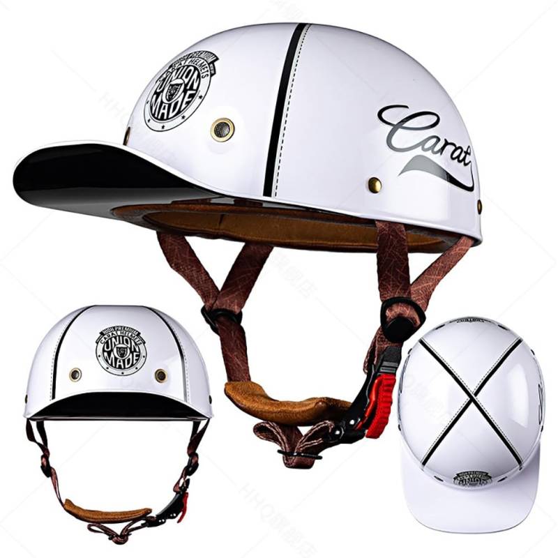 Motorrad Halbhelm Halbschalenhelm Baseballmütze-Helm ECE-Zulassung Baseball Cap Motorradhelm Retro VerläNgerte Krempe Schnellverschluss Unisex M-2XL 57-64CM von HHSDB