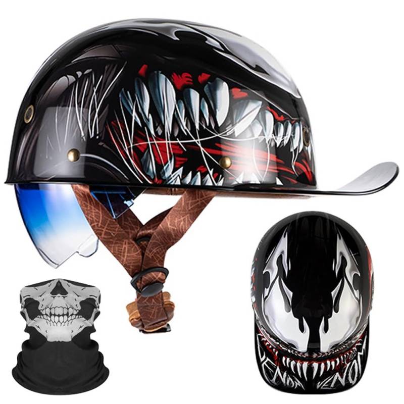 Motorrad Halbhelm Halbschalenhelm Baseballmütze-Helm ECE-Zulassung Motorradhelm Baseball Cap Blaue GläSer Mit Farbverlauf Mit Atmungsaktiven Poren Schnellverschluss M-2XL 57-64CM von HHSDB