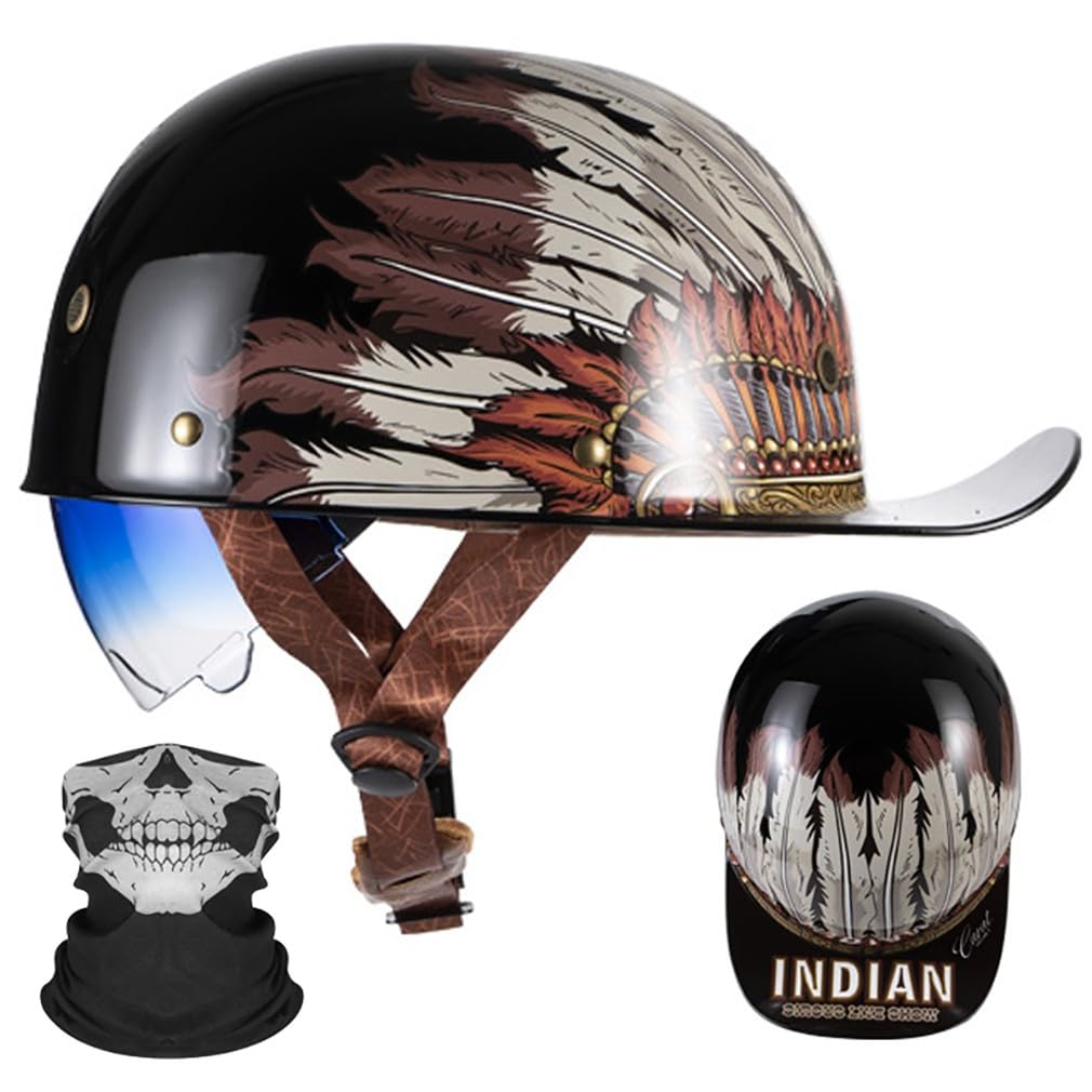 Motorrad Halbhelm Halbschalenhelm Baseballmütze-Helm ECE-Zulassung Motorradhelm Baseball Cap Blaue GläSer Mit Farbverlauf Mit Atmungsaktiven Poren Schnellverschluss M-2XL 57-64CM von HHSDB