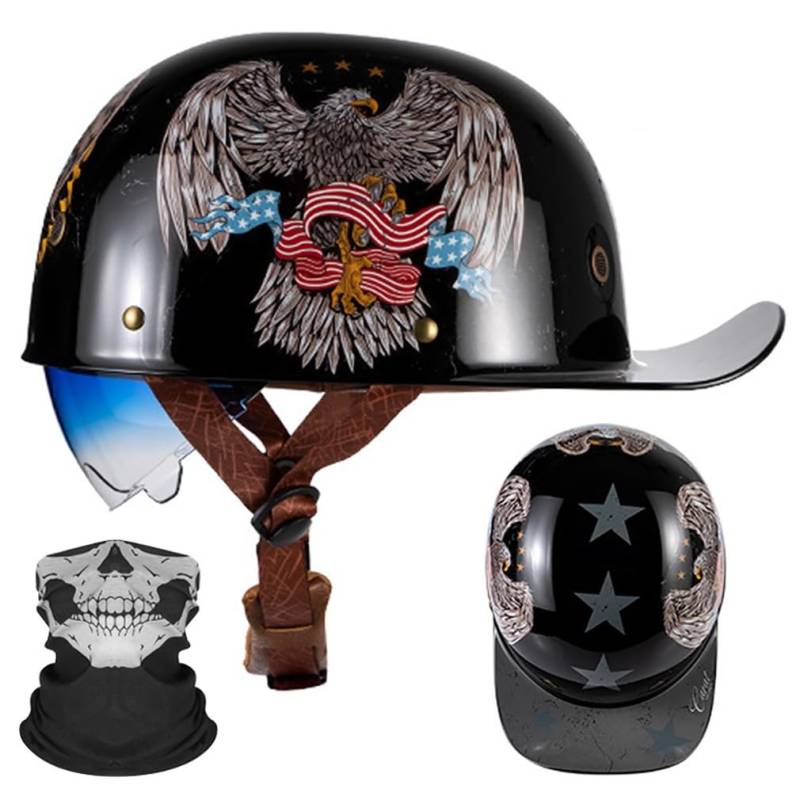 Motorrad Halbhelm Halbschalenhelm Baseballmütze-Helm ECE-Zulassung Motorradhelm Baseball Cap Blaue GläSer Mit Farbverlauf Mit Atmungsaktiven Poren Schnellverschluss M-2XL 57-64CM von HHSDB