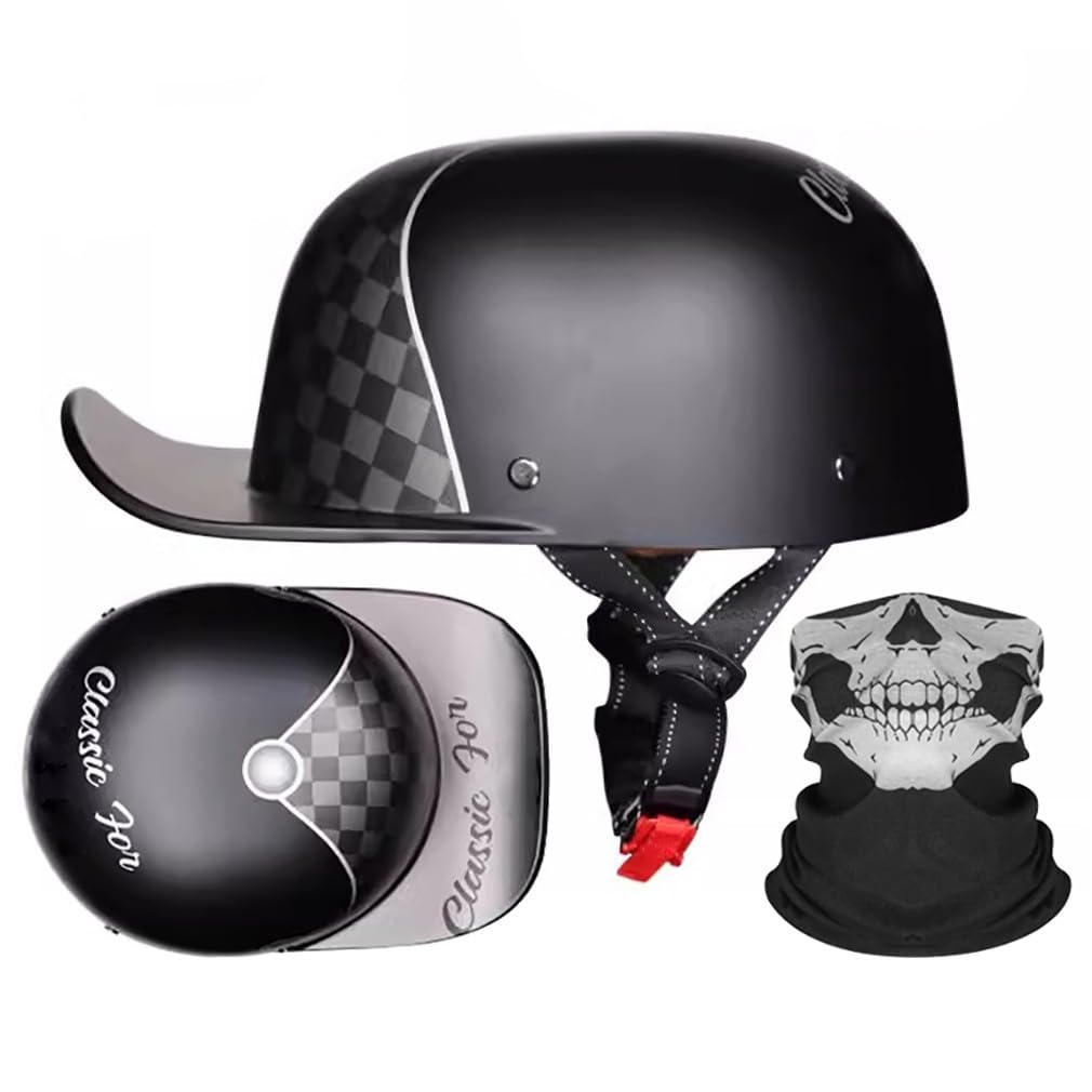 Motorrad Halbhelm Halbschalenhelm Baseballmütze-Helm ECE-Zulassung Motorradhelm Baseball Cap Mit Gesichtsschutz Schnelllösetaste Retro VerläNgerte Krempe S-XL 55-62CM von HHSDB