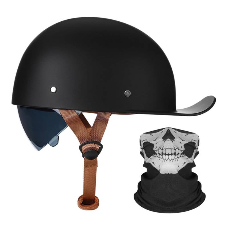 Motorrad Halbhelm Halbschalenhelm Baseballmütze-Helm Mit Gesichtsschutz ECE-Zulassung Baseball Cap Motorradhelm Mit Schrumpfbare Braune Linsen Schnellverschluss 55-64CM von HHSDB