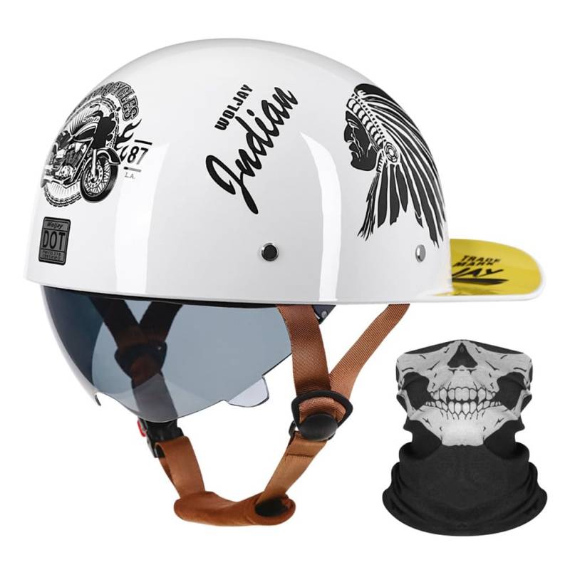 Motorrad Halbhelm Halbschalenhelm Baseballmütze-Helm Mit Gesichtsschutz ECE-Zulassung Baseball Cap Motorradhelm Mit Schrumpfbare Braune Linsen Schnellverschluss 55-64CM von HHSDB