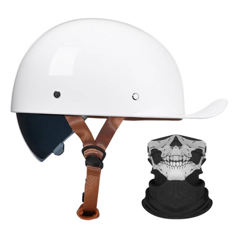 Motorrad Halbhelm Halbschalenhelm Baseballmütze-Helm Mit Gesichtsschutz ECE-Zulassung Baseball Cap Motorradhelm Mit Schrumpfbare Braune Linsen Schnellverschluss 55-64CM von HHSDB