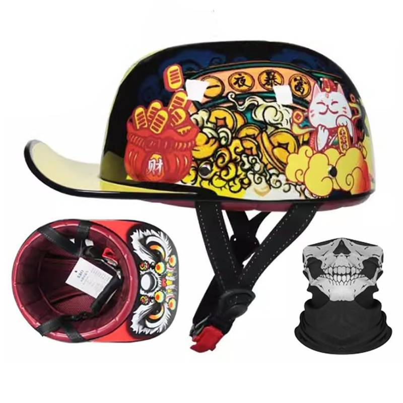 Motorrad Halbhelm Halbschalenhelm Baseballmütze-Helm Mit Gesichtsschutz ECE-Zulassung Motorradhelm Baseball Cap Retro VerläNgerte Krempe Schnellverschluss S-XL 55-62CM von HHSDB