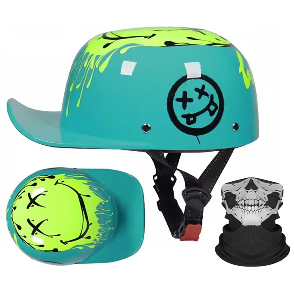 Motorrad Halbhelm Halbschalenhelm Baseballmütze-Helm Mit Gesichtsschutz ECE-Zulassung Motorradhelm Baseball Cap Retro VerläNgerte Krempe Schnellverschluss S-XL 55-62CM von HHSDB