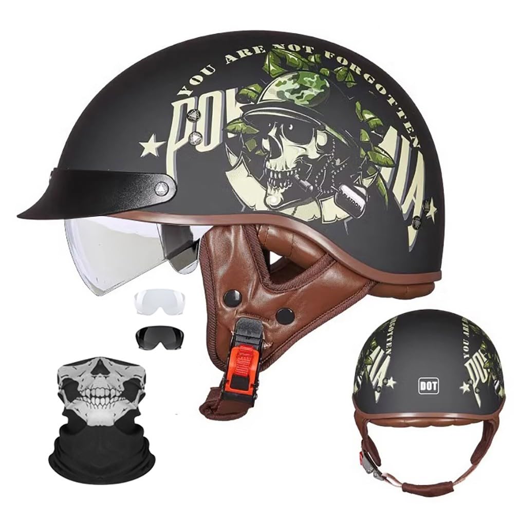 Motorrad Halbhelm Halbschalenhelm Mit Gesichtsschutz ECE-Zulassung Motorradhelm Brain Cap Einziehbaren InnengläSern Schnellverschluss Abnehmbares Waschbares Futter M-2XL 57-64CM von HHSDB