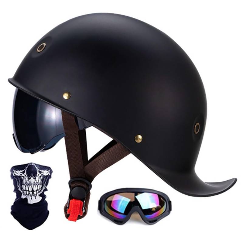 Motorrad Halbhelm Halbschalenhelm Mit Maske Und Brille Geliefert ECE-Zulassung Motorradhelm Mit Schrumpfbare Innengläser LüFtungsloch Schnellverschluss M-XL 57-62CM von HHSDB