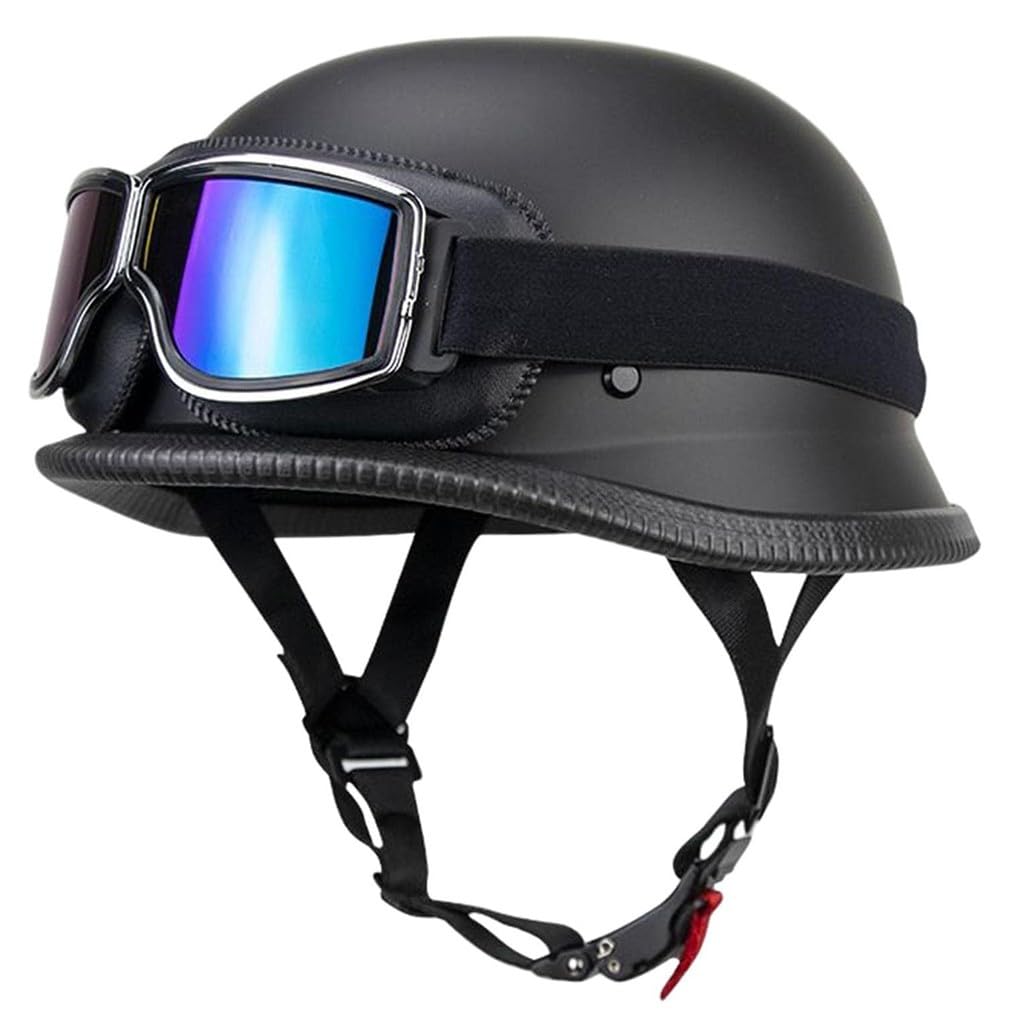 Retro Deutsche Halbhelm Öffnen Motorradhelm Halboffenen Halbschalenhelm ECE Genehmigt Jethelm Offenem Helm Mit Brille Cruiser Chopper Helm Mopedhelme Geeignet Erwachsene MäNner Frauen von HHSDB