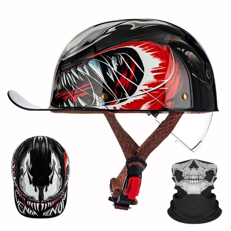 Motorrad Halbhelm Halbschalenhelm Baseballmütze-Helm Baseball Cap Motorradhelm ECE-Zulassung Open Face Helm Mit SchrumpffäHiger Linse Cruiser Chopper Scooter Helm Mopedhelm/57-64cm von HHSDB