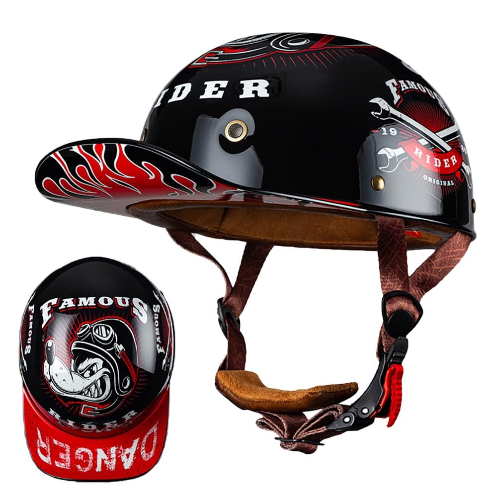 Motorrad Halbschalen Halbhelm Halbschalenhelm Baseballmütze-Helm Baseball Cap Motorradhelm Mit ECE-Zulassung Cruiser Chopper Scooter Helm Für Bike Cruiser Chopper Moped Scooter von HHSDB