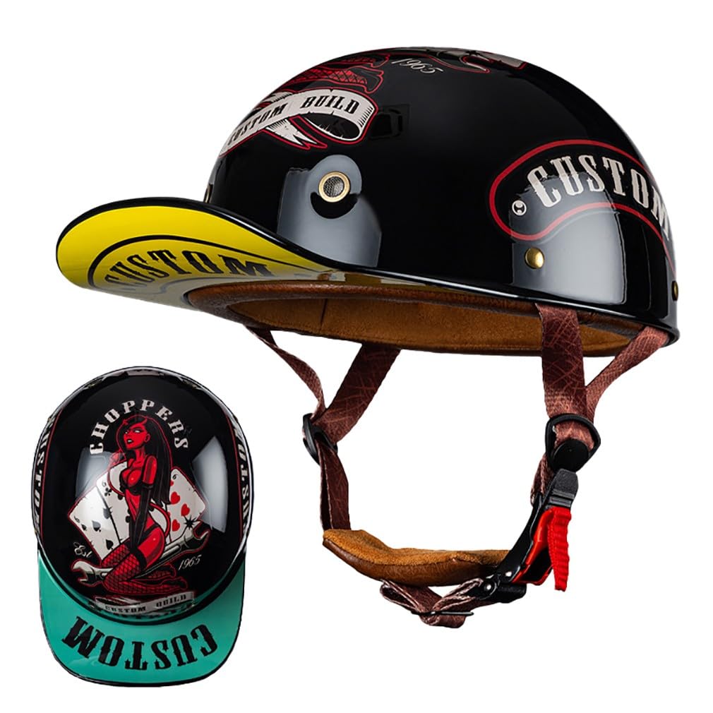 Motorrad Halbschalen Halbhelm Halbschalenhelm Baseballmütze-Helm Baseball Cap Motorradhelm Mit ECE-Zulassung Cruiser Chopper Scooter Helm Für Bike Cruiser Chopper Moped Scooter von HHSDB