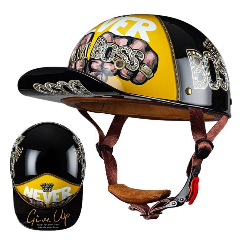 Motorrad Halbschalen Halbhelm Halbschalenhelm Baseballmütze-Helm Baseball Cap Motorradhelm Mit ECE-Zulassung Cruiser Chopper Scooter Helm Für Bike Cruiser Chopper Moped Scooter von HHSDB