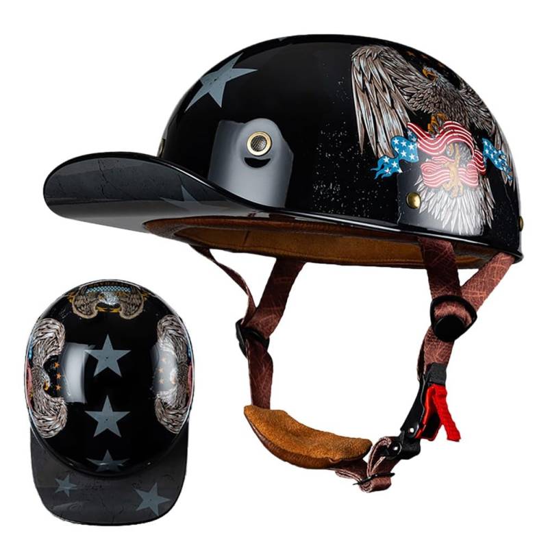 Motorrad Halbschalen Halbhelm Halbschalenhelm Baseballmütze-Helm Baseball Cap Motorradhelm Mit ECE-Zulassung Cruiser Chopper Scooter Helm Für Bike Cruiser Chopper Moped Scooter von HHSDB