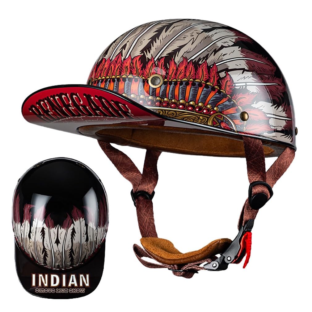 Motorrad Halbschalen Halbhelm Halbschalenhelm Baseballmütze-Helm Baseball Cap Motorradhelm Mit ECE-Zulassung Cruiser Chopper Scooter Helm Für Bike Cruiser Chopper Moped Scooter von HHSDB