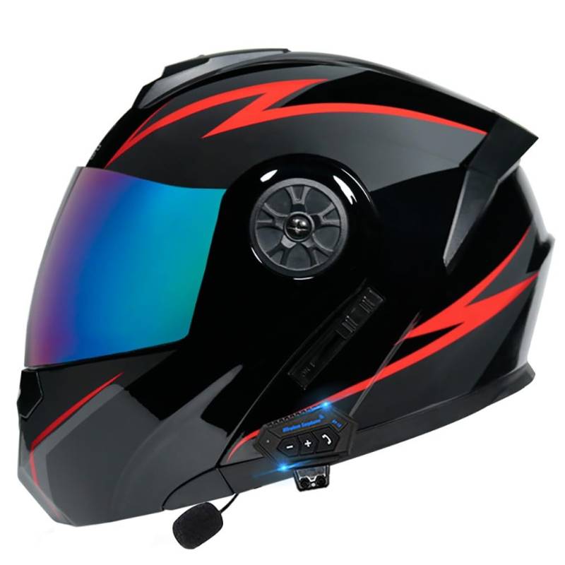 MotorradHelm Klapphelm Mit Bluetooth Modularer Helm Mit Doppelvisier ECE Zertifiziert Vollvisierhelm Fullface Helm Integral-Helm mit Eingebautem Mikrofon für Automatische Reaktion von HHSDB