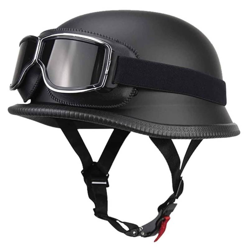 Retro Deutsche Halbhelm Öffnen Motorradhelm Halboffenen Halbschalenhelm ECE Genehmigt Jethelm Offenem Helm Mit Brille Cruiser Chopper Helm Mopedhelme Geeignet Erwachsene MäNner Frauen von HHSDB