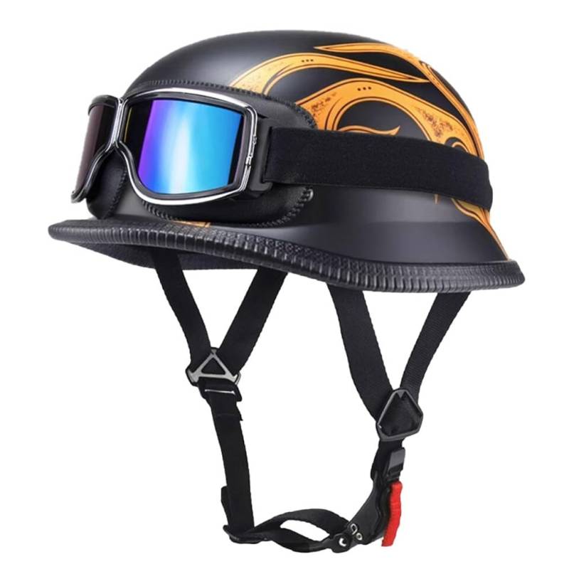 Retro Deutsche Halbhelm Öffnen Motorradhelm Halboffenen Halbschalenhelm ECE Genehmigt Jethelm Offenem Helm Mit Brille Cruiser Chopper Helm Mopedhelme Geeignet Erwachsene MäNner Frauen von HHSDB