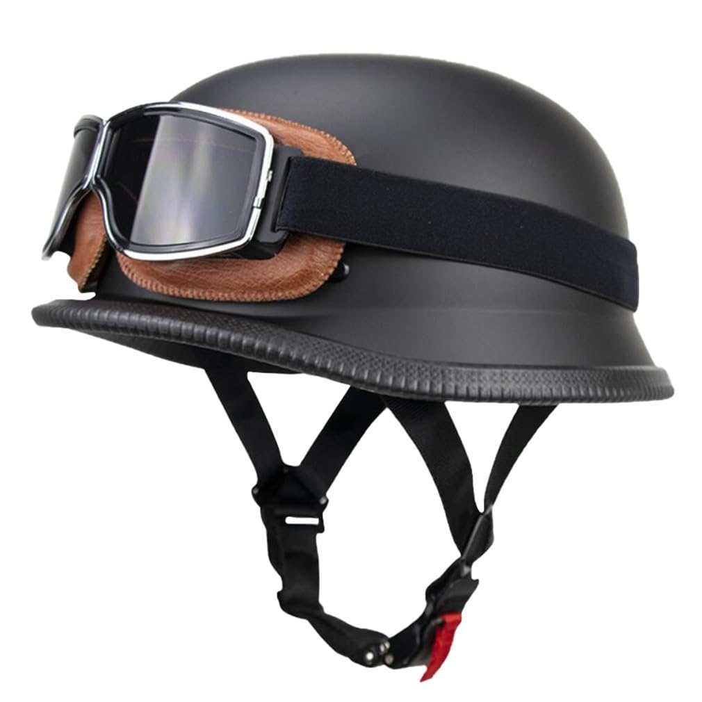 Retro Deutsche Halbhelm Öffnen Motorradhelm Halboffenen Halbschalenhelm ECE Genehmigt Jethelm Offenem Helm Mit Brille Cruiser Chopper Helm Mopedhelme Geeignet Erwachsene MäNner Frauen von HHSDB