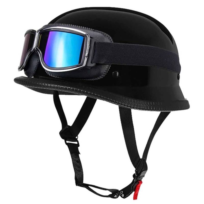 Retro Deutsche Halbhelm Öffnen Motorradhelm Halboffenen Halbschalenhelm ECE Genehmigt Jethelm Offenem Helm Mit Brille Cruiser Chopper Helm Mopedhelme Geeignet Erwachsene MäNner Frauen von HHSDB