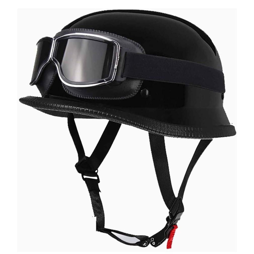 Retro Deutsche Halbhelm Öffnen Motorradhelm Halboffenen Halbschalenhelm ECE Genehmigt Jethelm Offenem Helm Mit Brille Cruiser Chopper Helm Mopedhelme Geeignet Erwachsene MäNner Frauen von HHSDB