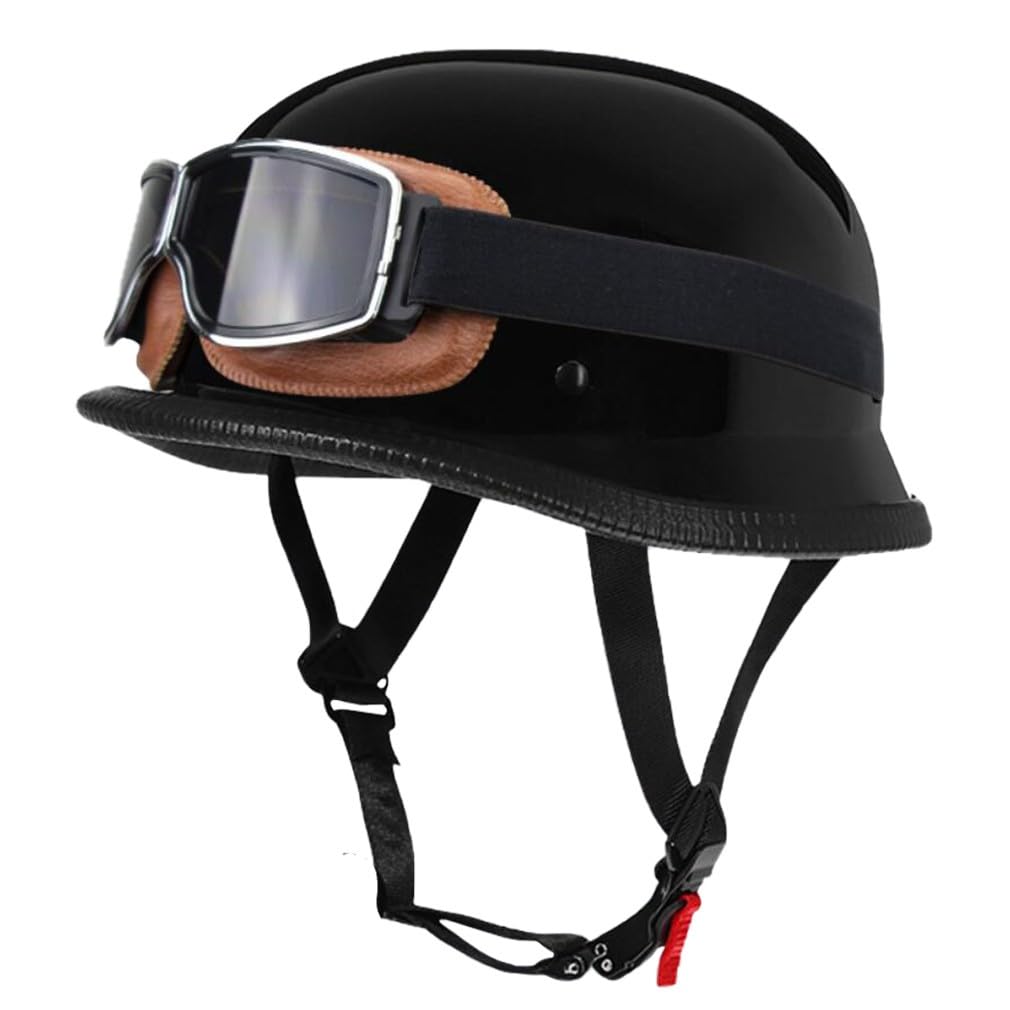 Retro Deutsche Halbhelm Öffnen Motorradhelm Halboffenen Halbschalenhelm ECE Genehmigt Jethelm Offenem Helm Mit Brille Cruiser Chopper Helm Mopedhelme Geeignet Erwachsene MäNner Frauen von HHSDB