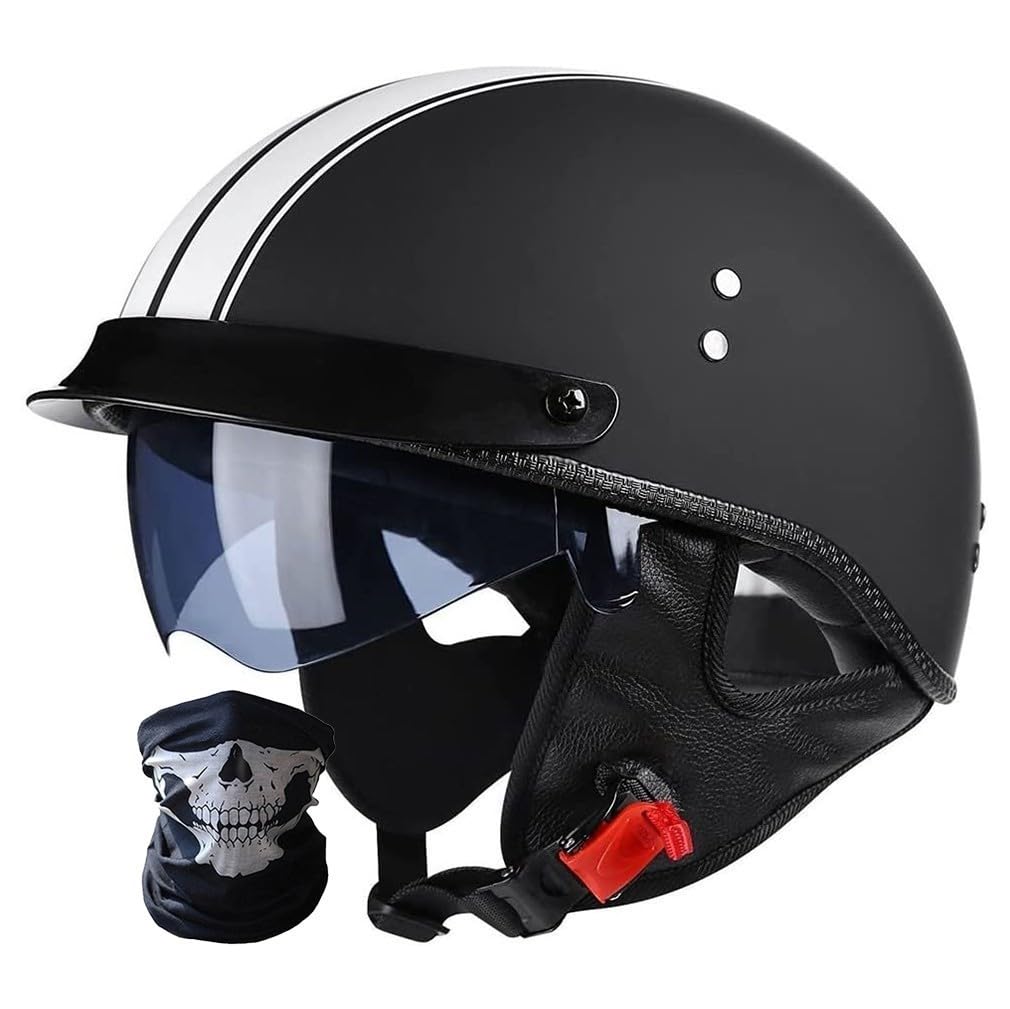 Retro Motorrad Halbhelm Halbschalenhelm Mit Gesichtsschutz ECE-Zulassung Motorradhelm Einziehbaren InnengläSern Abnehmbares Futter Schnellverschluss M-2XL 57-64CM von HHSDB