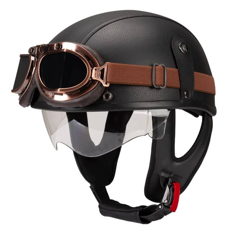 Retro Motorradhelm Leder Halbhelme Halbschalenhelm Jethelm ECE/DOT Zertifiziert Open Face Helm Rollerhelm Mopedhelm Cruiser Chopper Helm Anti-Collision Helmet Scooter-Helm (L =（59〜60CM）, I) von HHSDB