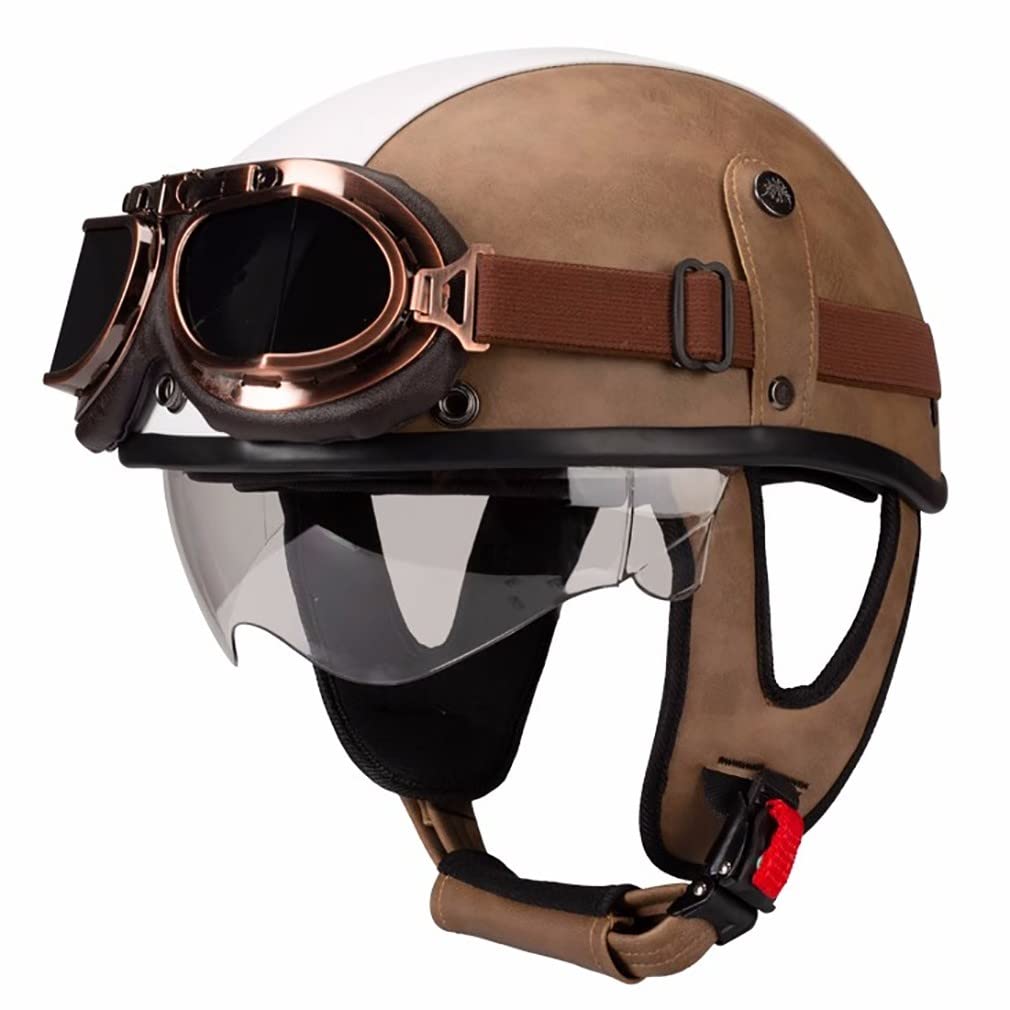 Retro Motorradhelm Leder Halbhelme Halbschalenhelm Jethelm ECE/DOT Zertifiziert Open Face Helm Rollerhelm Mopedhelm Cruiser Chopper Helm Anti-Collision Helmet Scooter-Helm (XL =（61〜62CM）, N) von HHSDB