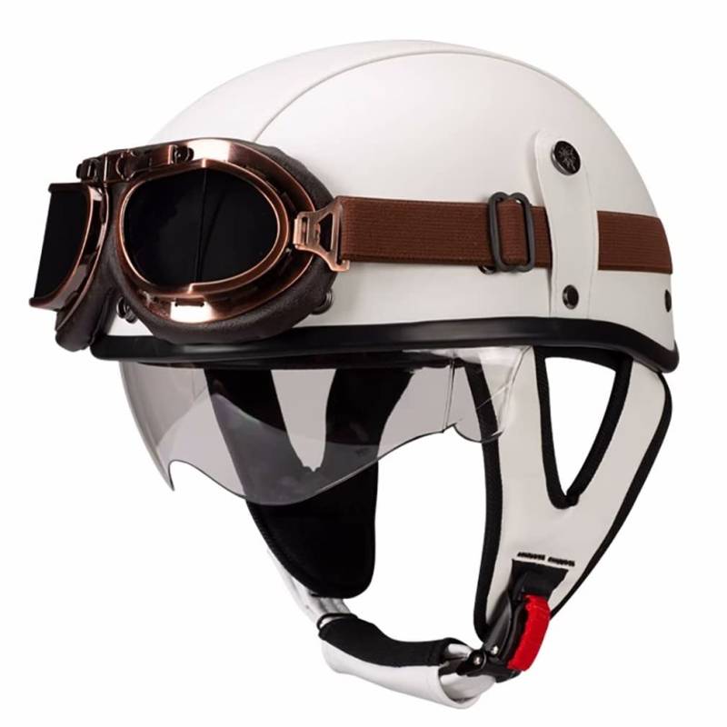 Retro Motorradhelm Leder Halbhelme Halbschalenhelm Jethelm ECE/DOT Zertifiziert Open Face Helm Rollerhelm Mopedhelm Cruiser Chopper Helm Anti-Collision Helmet Scooter-Helm (XL =（61〜62CM）, P) von HHSDB