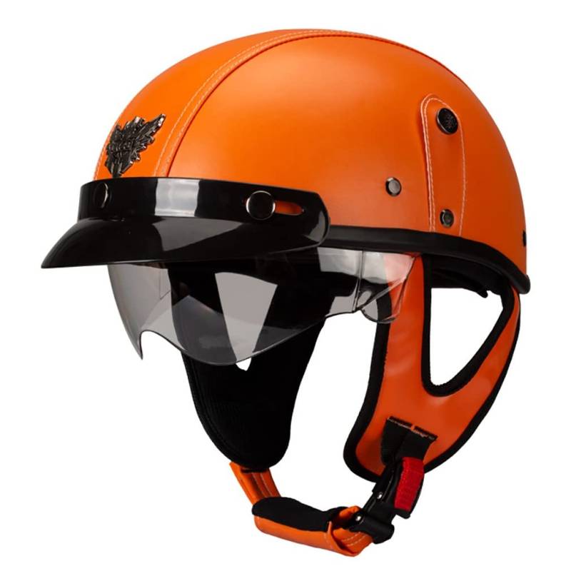 Retro Motorradhelm Leder Halbhelme Halbschalenhelm Jethelm ECE/DOT Zertifiziert Open Face Helm Rollerhelm Mopedhelm Cruiser Chopper Helm Anti-Collision Helmet Scooter-Helm von HHSDB