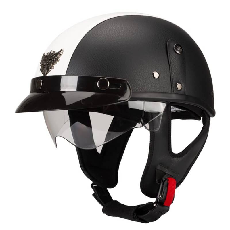 Retro Motorradhelm Leder Halbhelme Halbschalenhelm Jethelm ECE/DOT Zertifiziert Open Face Helm Rollerhelm Mopedhelm Cruiser Chopper Helm Anti-Collision Helmet Scooter-Helm von HHSDB