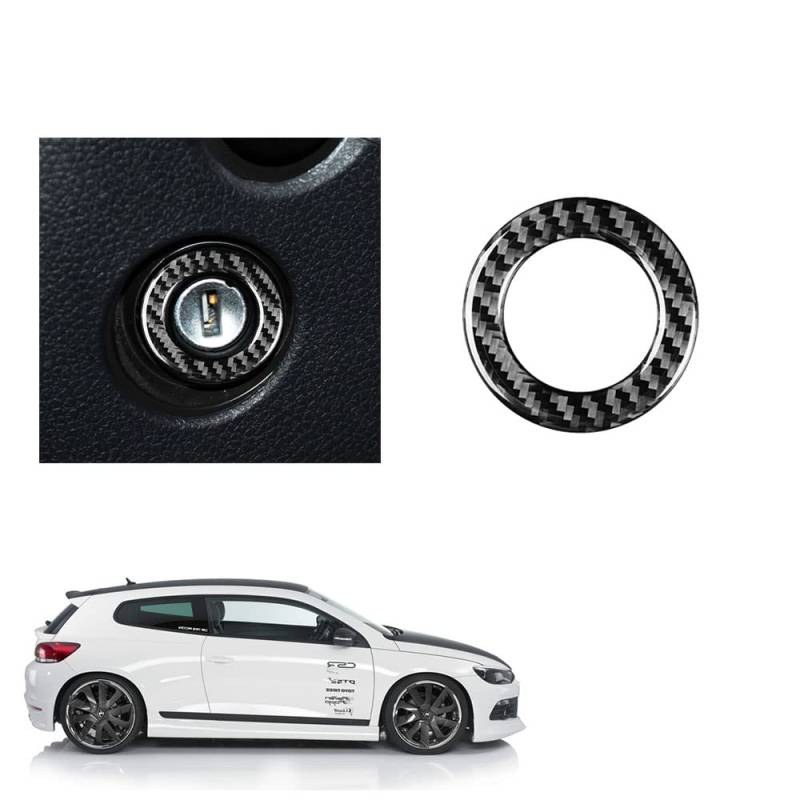 HIBEYO 1Stück ABS Kohlefaser Motor Start Stop Zündschlüssel Dekoration Aufkleber passt für VW Scirocco 2009-2016 Motor Zündschlüssel Auf Knöpfe Ring Sticker Autoinnenausstattung-Zündschlüssel von HIBEYO